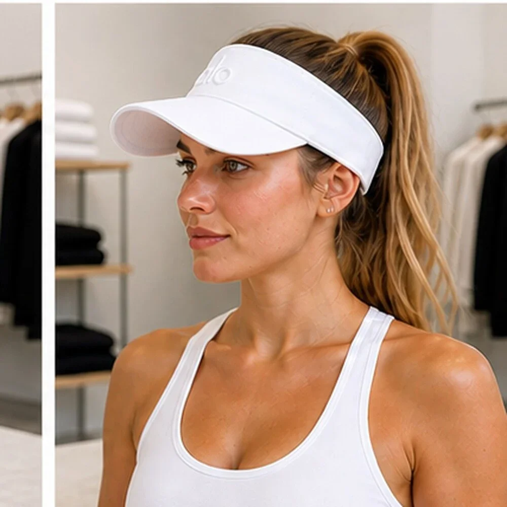 ALO Yoga White Athleisure Open Top Visor Hat Logo